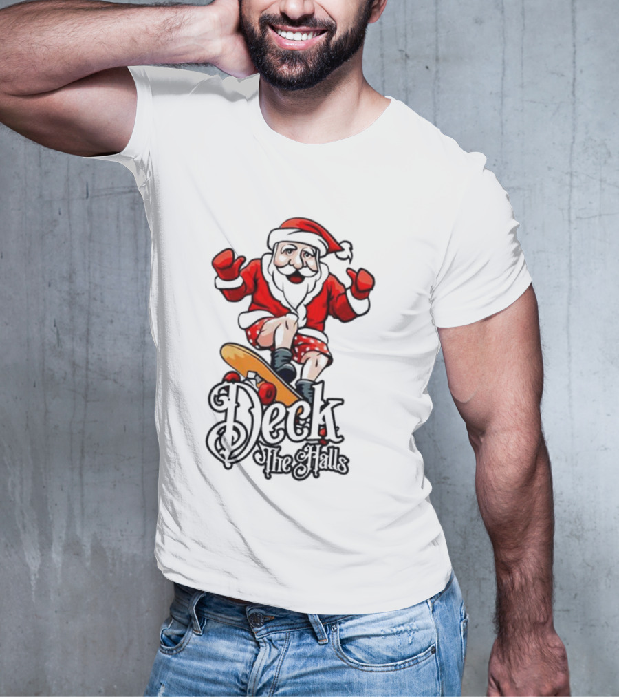 Skateboarding Santa Claus Deck The Halls Christmas Holiday Fun T-Shirt