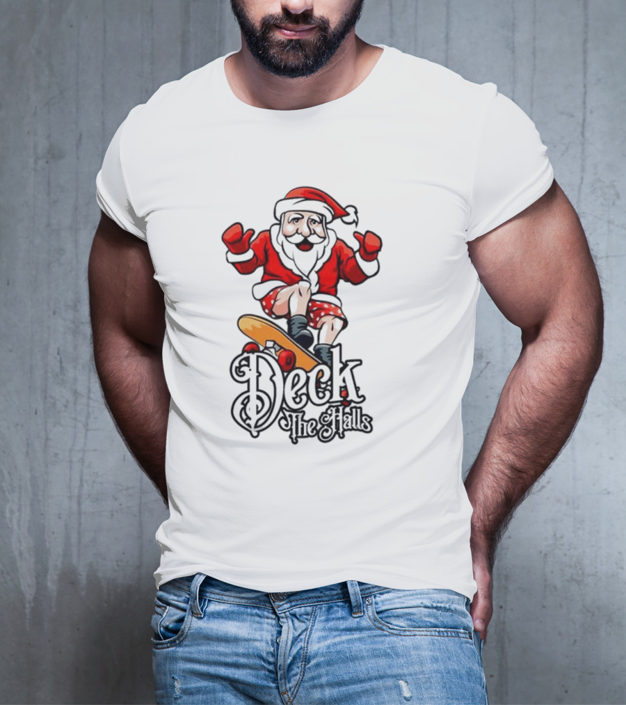 Skateboarding Santa Claus Deck The Halls Christmas Holiday Fun T-Shirt