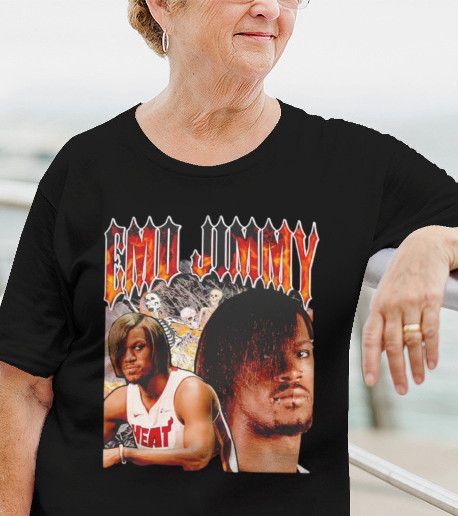 Emo Jimmy Butler Heat Skeleton Background T-Shirt