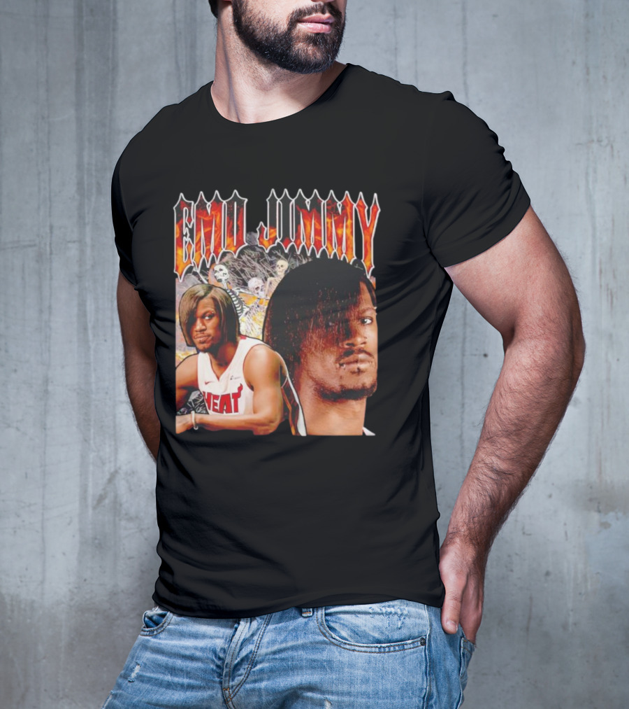 Emo Jimmy Butler Heat Skeleton Background T-Shirt