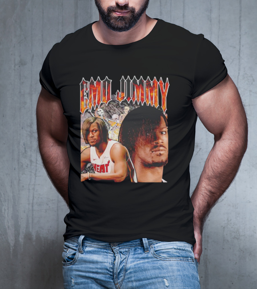 Emo Jimmy Butler Heat Skeleton Background T-Shirt