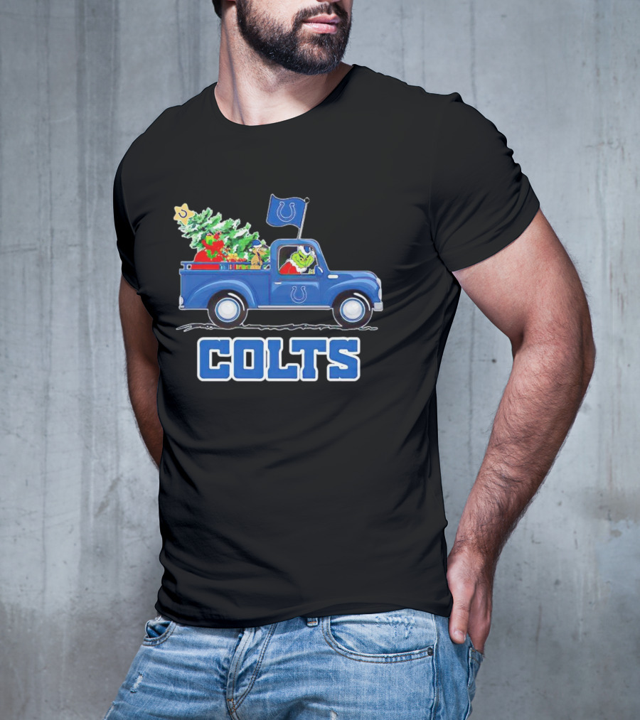 Grinch Driving Christmas Truck With Indianapolis Colts Logo And Tree T-Shirt