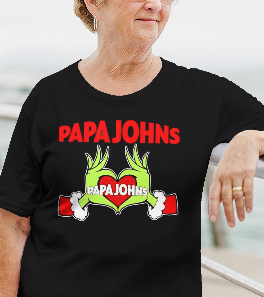 Papa Johns Grinch Hands Heart Christmas T-Shirt