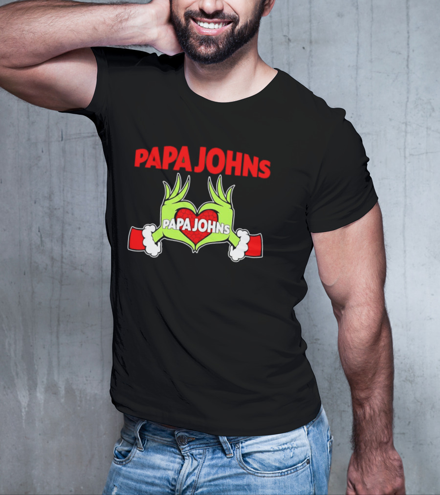 Papa Johns Grinch Hands Heart Christmas T-Shirt