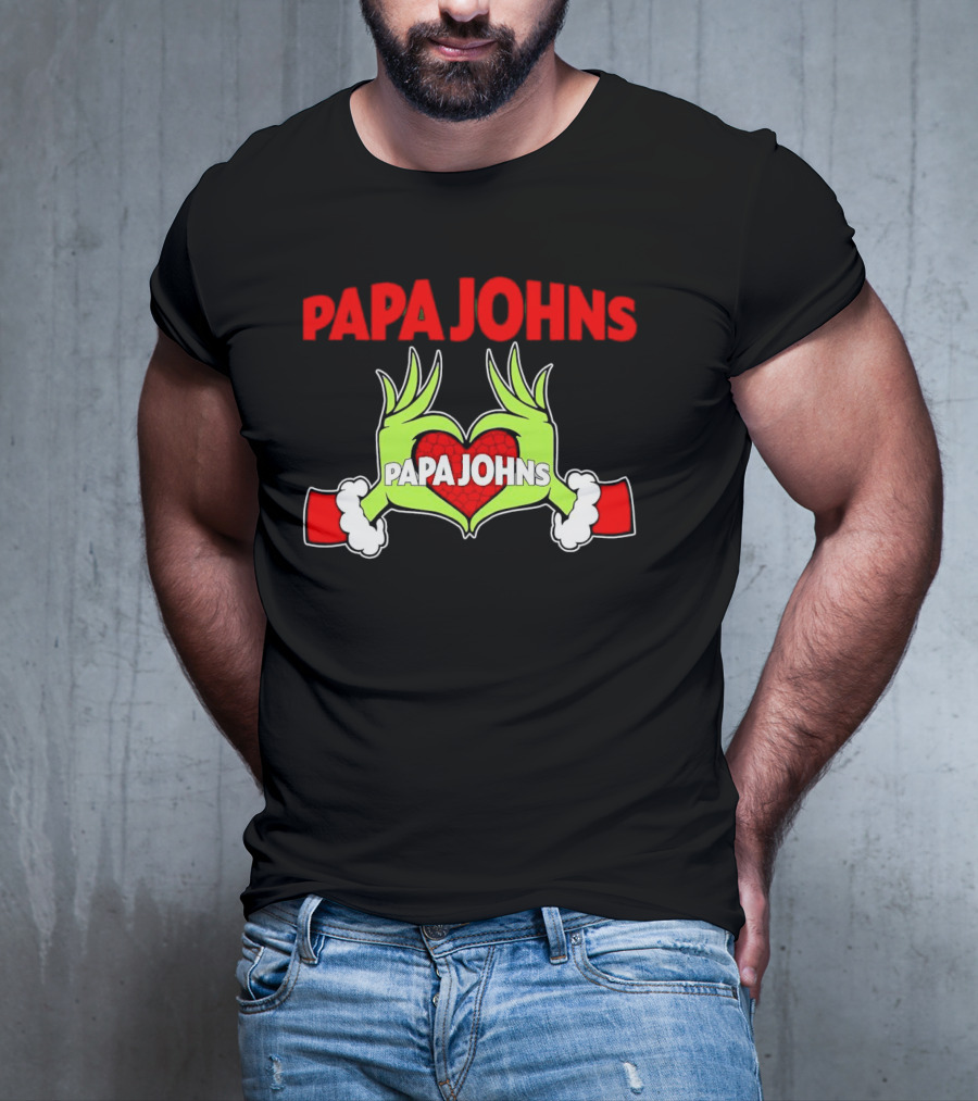 Papa Johns Grinch Hands Heart Christmas T-Shirt