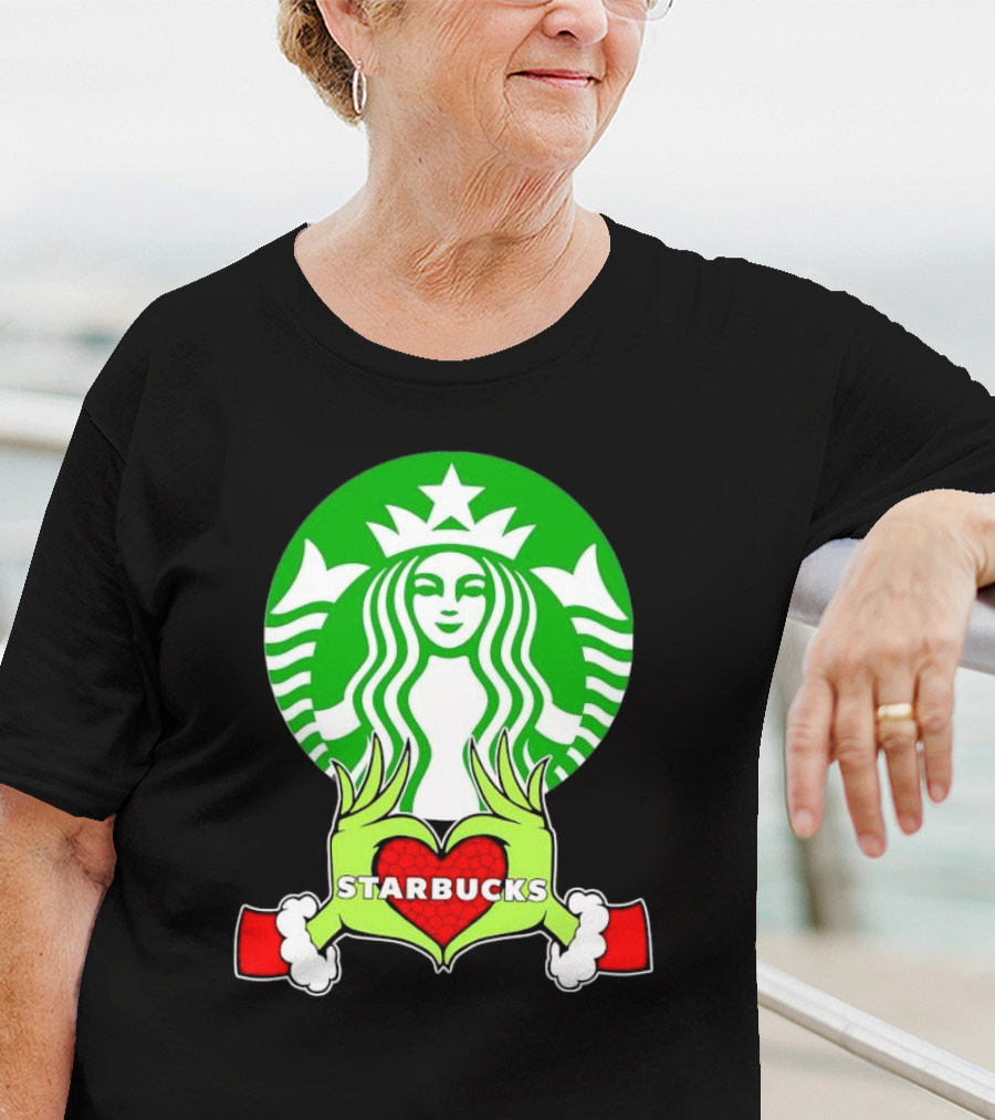 Grinch Hands Holding Heart Starbucks Christmas T-Shirt