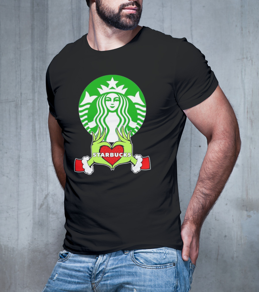 Grinch Hands Holding Heart Starbucks Christmas T-Shirt