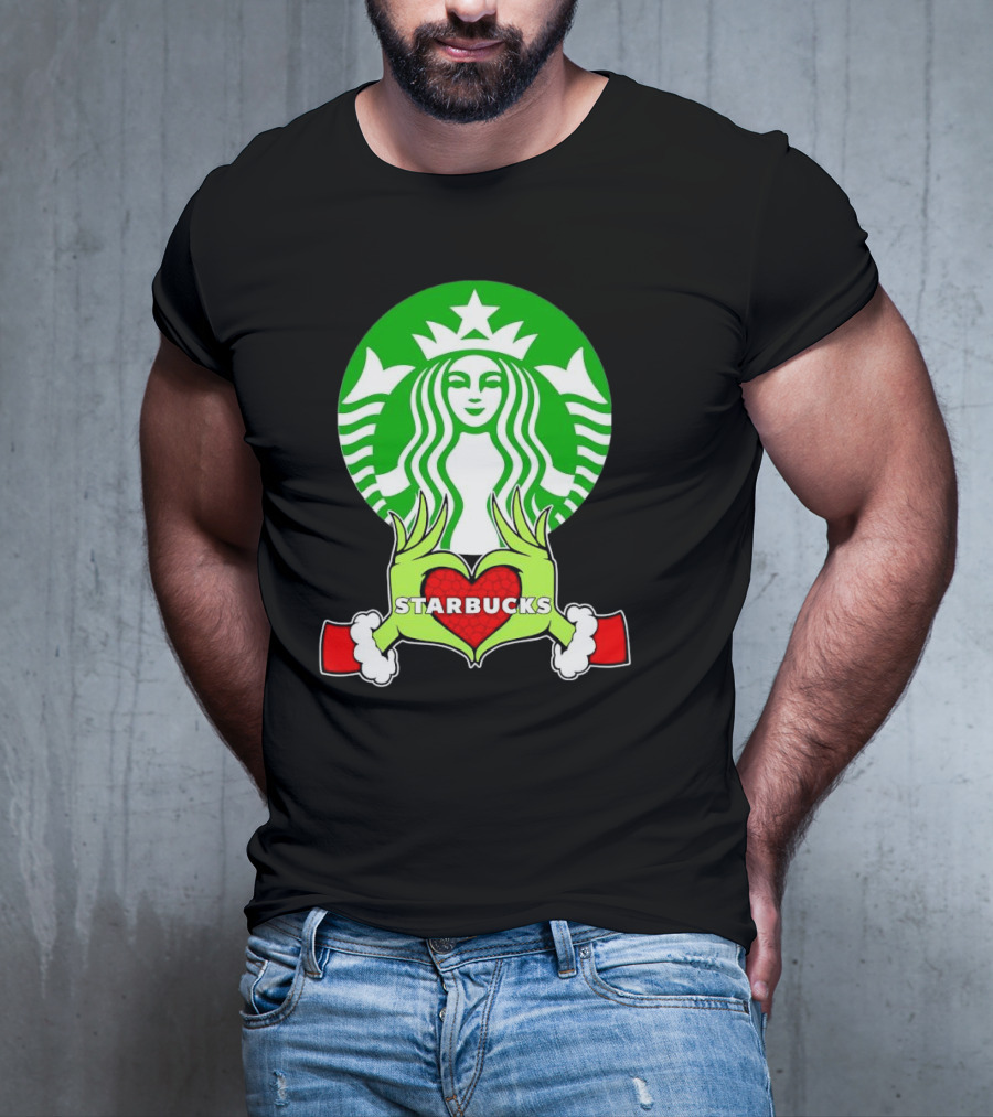 Grinch Hands Holding Heart Starbucks Christmas T-Shirt