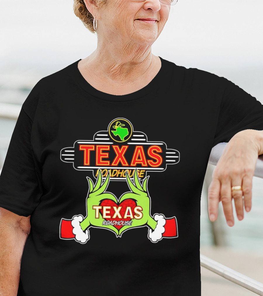 Grinch Hands Holding Heart Texas Roadhouse Christmas T-Shirt