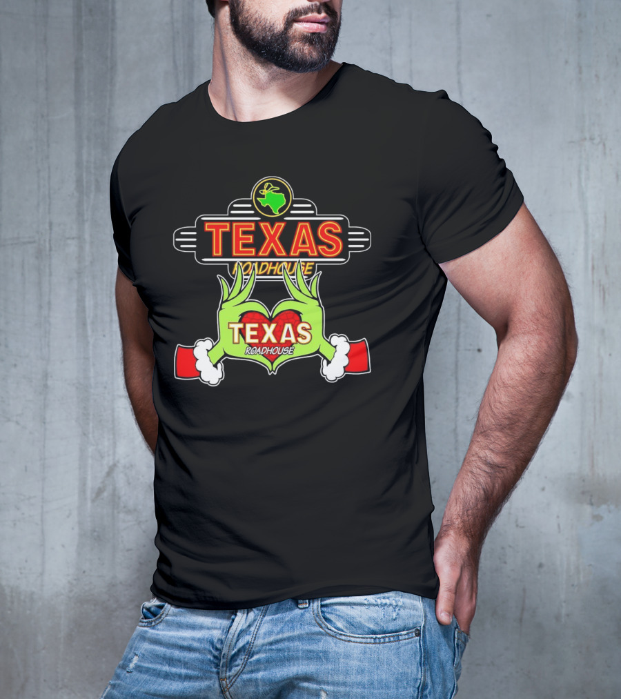Grinch Hands Holding Heart Texas Roadhouse Christmas T-Shirt