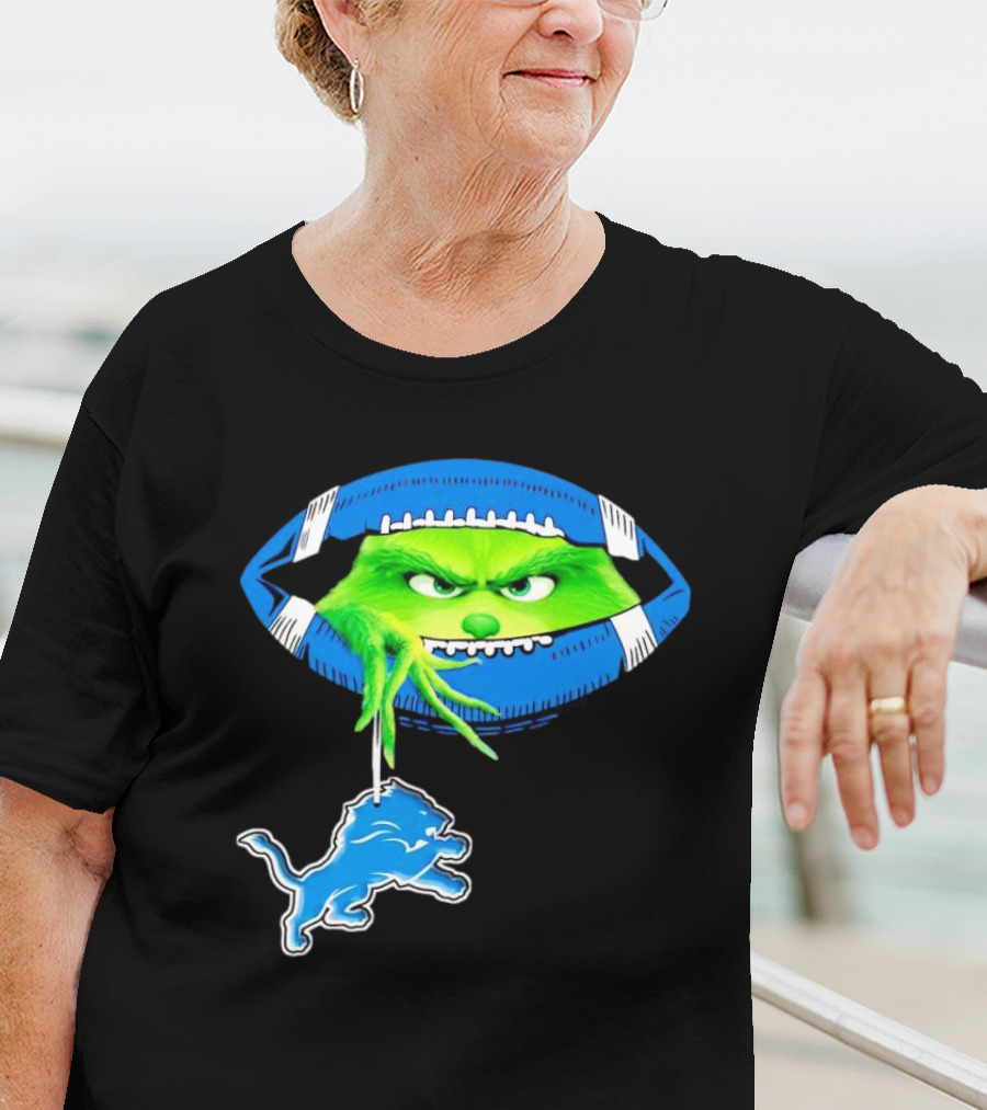 Grinch Sneak Peek Detroit Lions Christmas Football T-Shirt