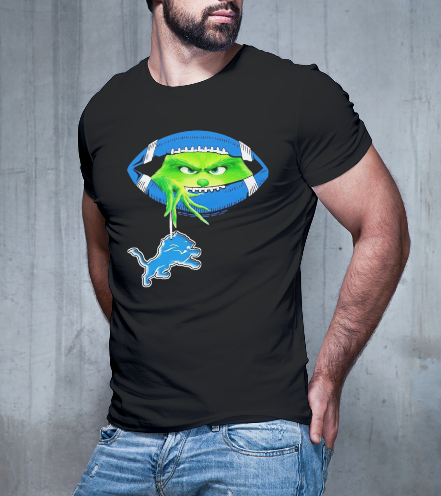 Grinch Sneak Peek Detroit Lions Christmas Football T-Shirt