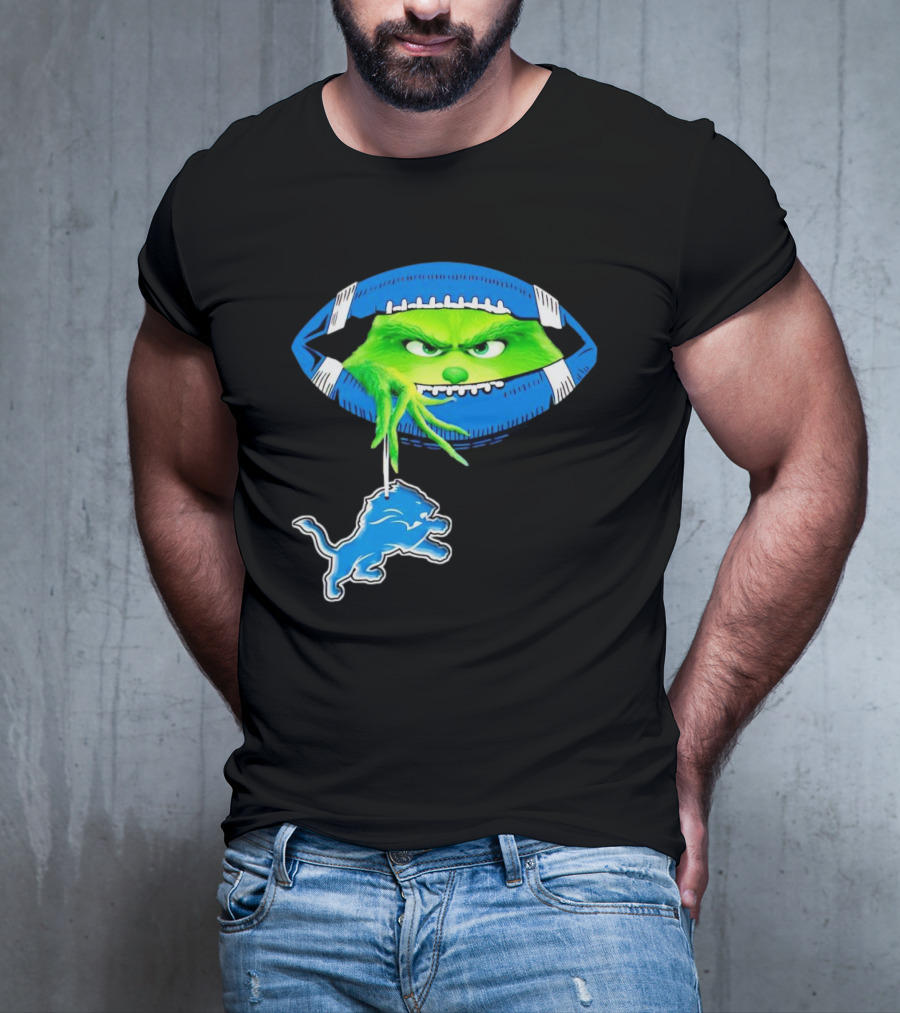 Grinch Sneak Peek Detroit Lions Christmas Football T-Shirt