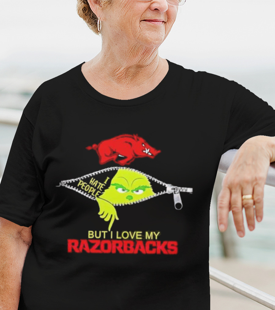 Grinch Zipper I Hate People But I Love My Razorbacks Arkansas Razorbacks T-Shirt