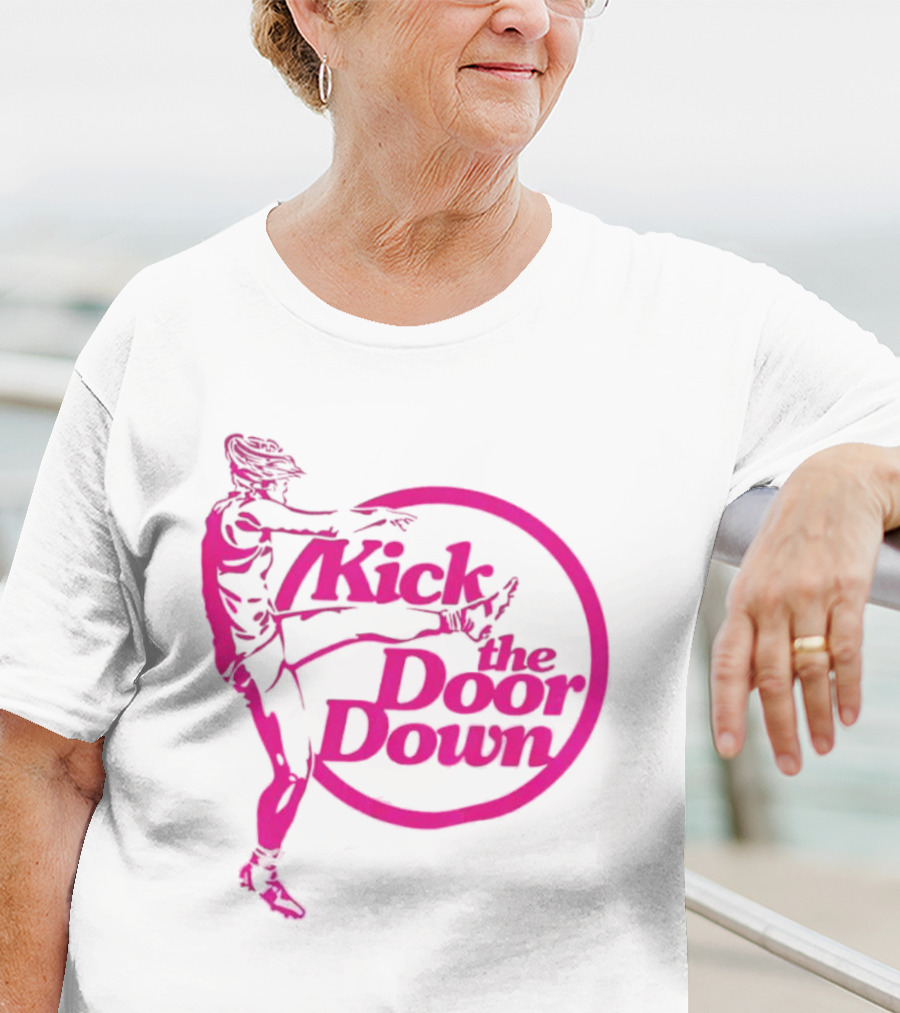 Kick The Door Down Pink Circle Footballer Kicker T-Shirt