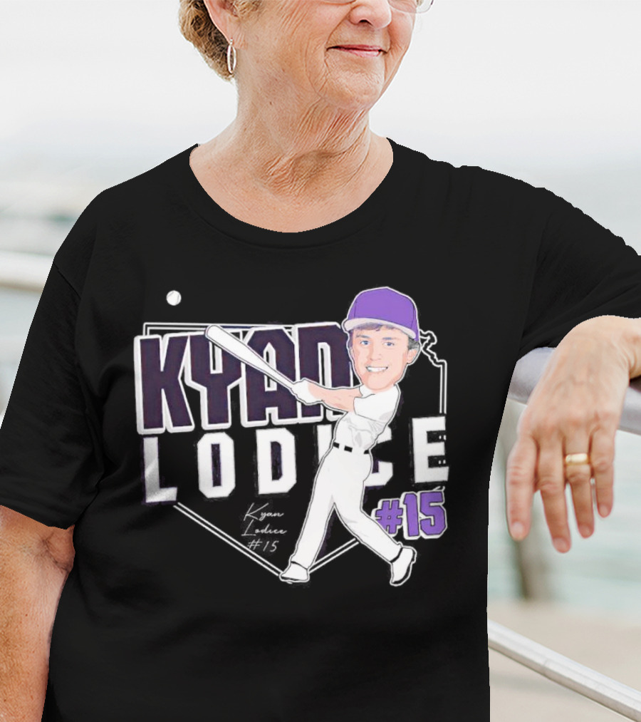 Kyan Lodice Caricature Signature Baseball #15 Purple Cap T-Shirt