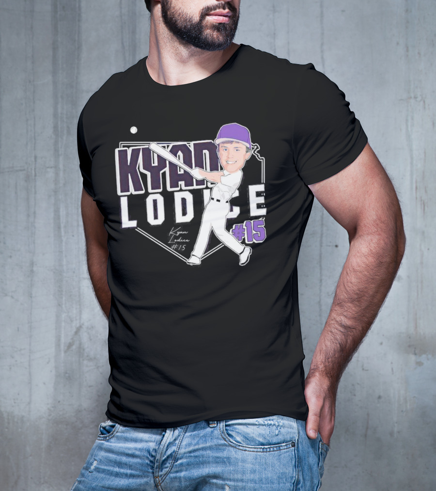Kyan Lodice Caricature Signature Baseball #15 Purple Cap T-Shirt