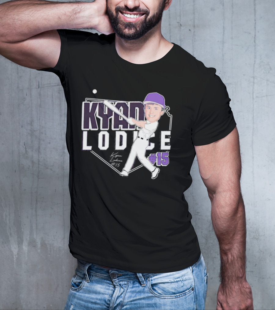 Kyan Lodice Caricature Signature Baseball #15 Purple Cap T-Shirt