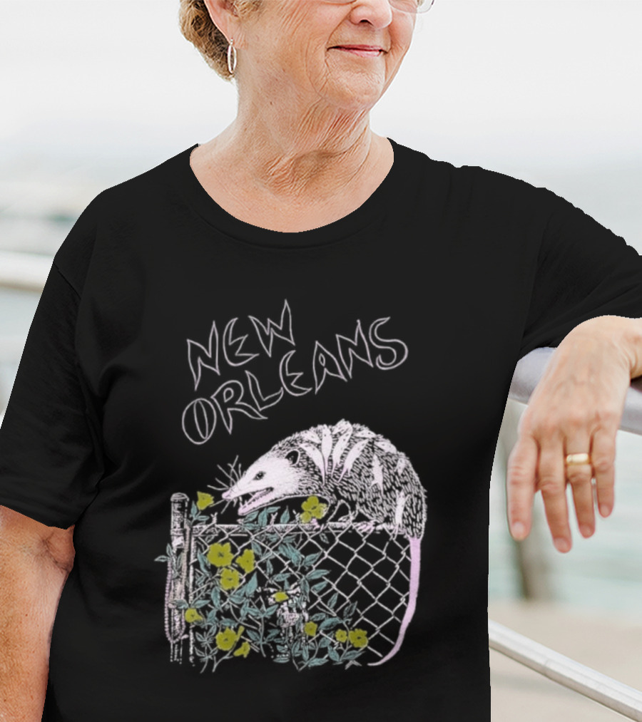 New Orleans Possum On Fence With Flowers T-Shirt