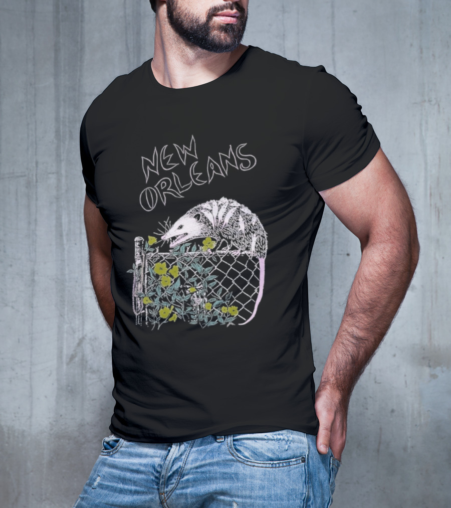 New Orleans Possum On Fence With Flowers T-Shirt