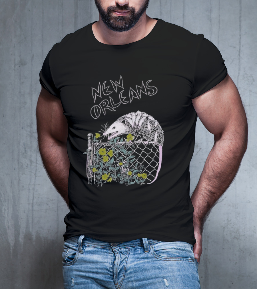 New Orleans Possum On Fence With Flowers T-Shirt