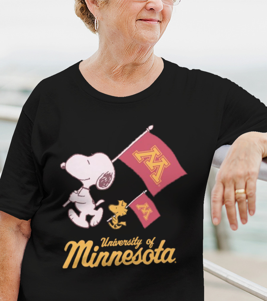Snoopy And Woodstock University Of Minnesota Flags T-Shirt