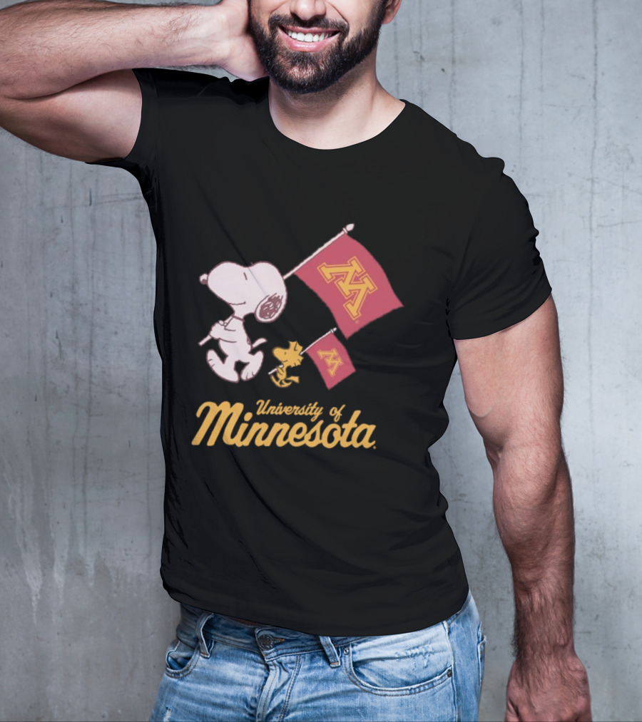 Snoopy And Woodstock University Of Minnesota Flags T-Shirt