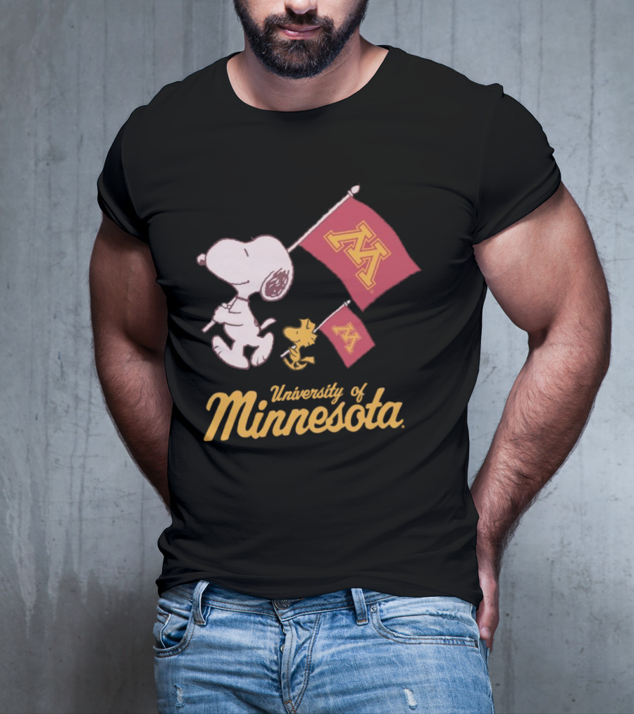 Snoopy And Woodstock University Of Minnesota Flags T-Shirt