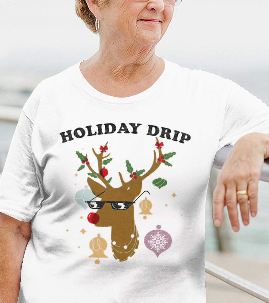 Holiday Drip Reindeer Christmas T-Shirt
