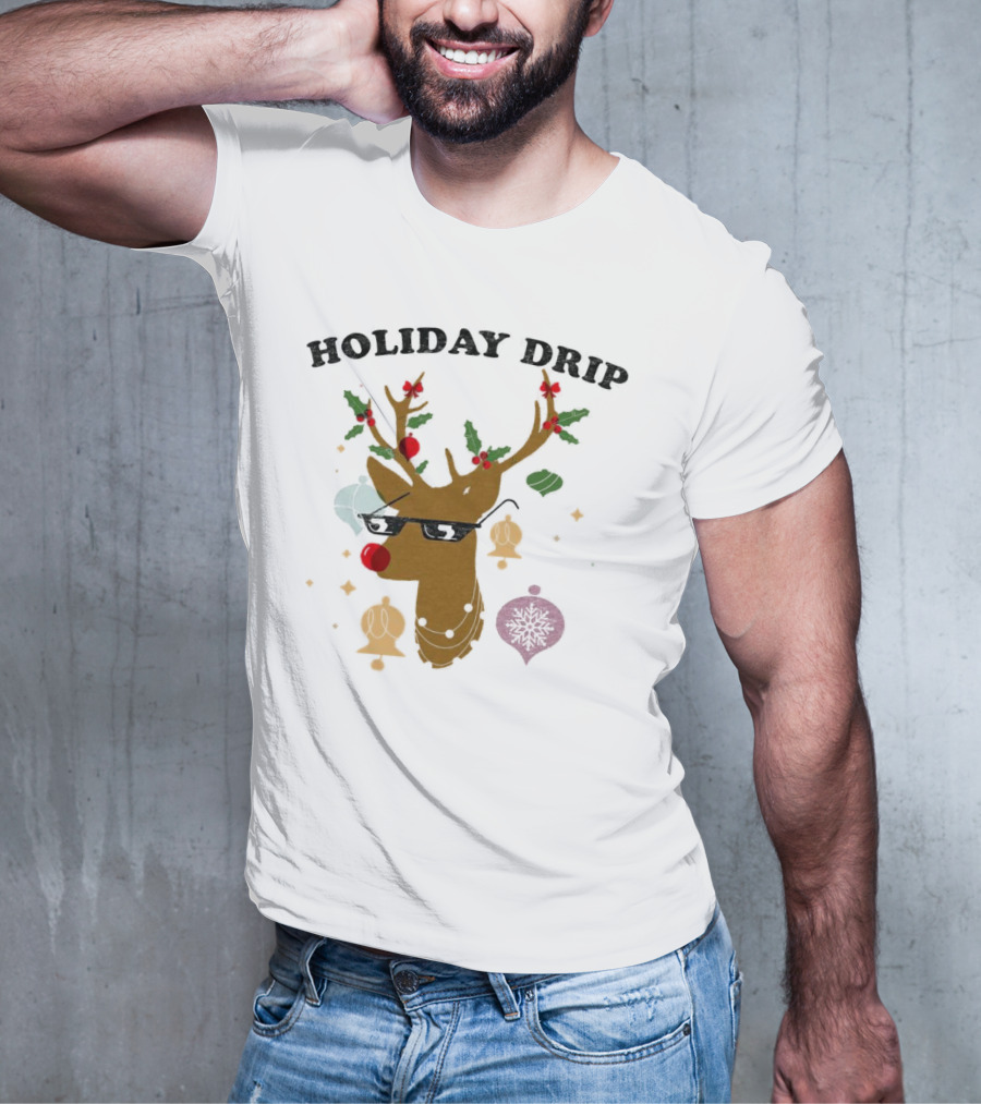 Holiday Drip Reindeer Christmas T-Shirt
