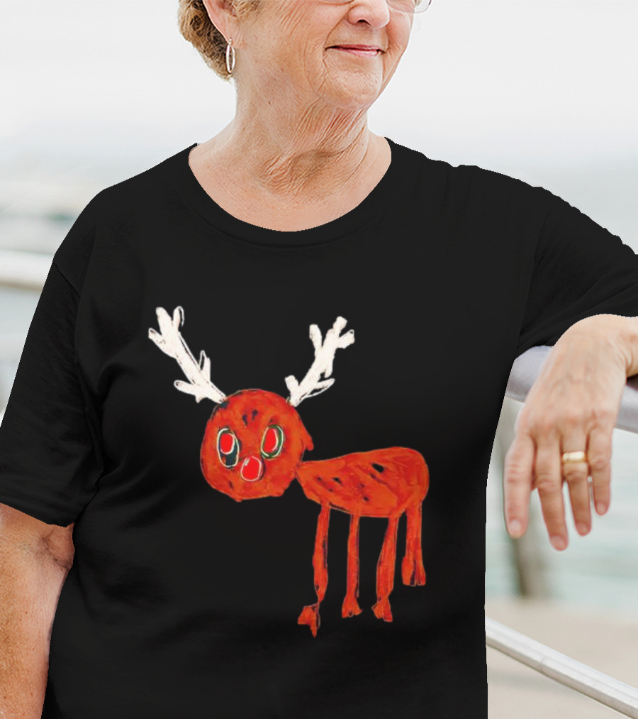 Reindeer Drawing Red Nose Cartoon T-Shirt