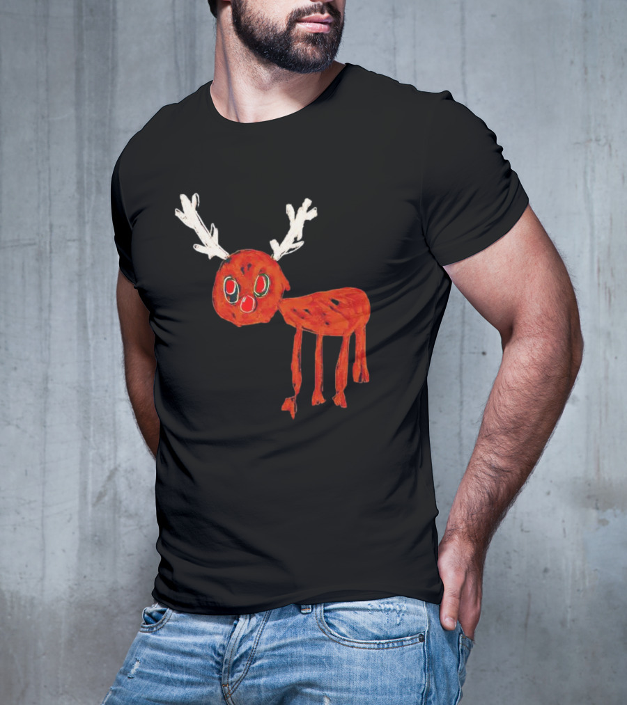 Reindeer Drawing Red Nose Cartoon T-Shirt