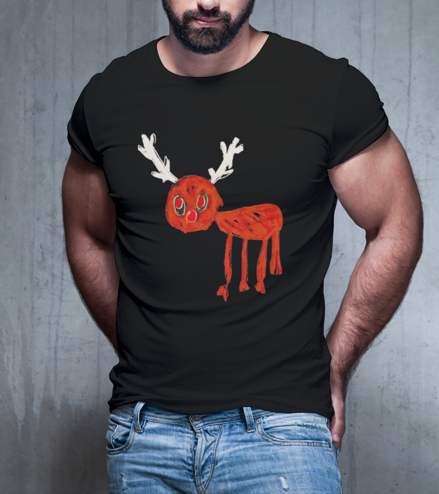 Reindeer Drawing Red Nose Cartoon T-Shirt