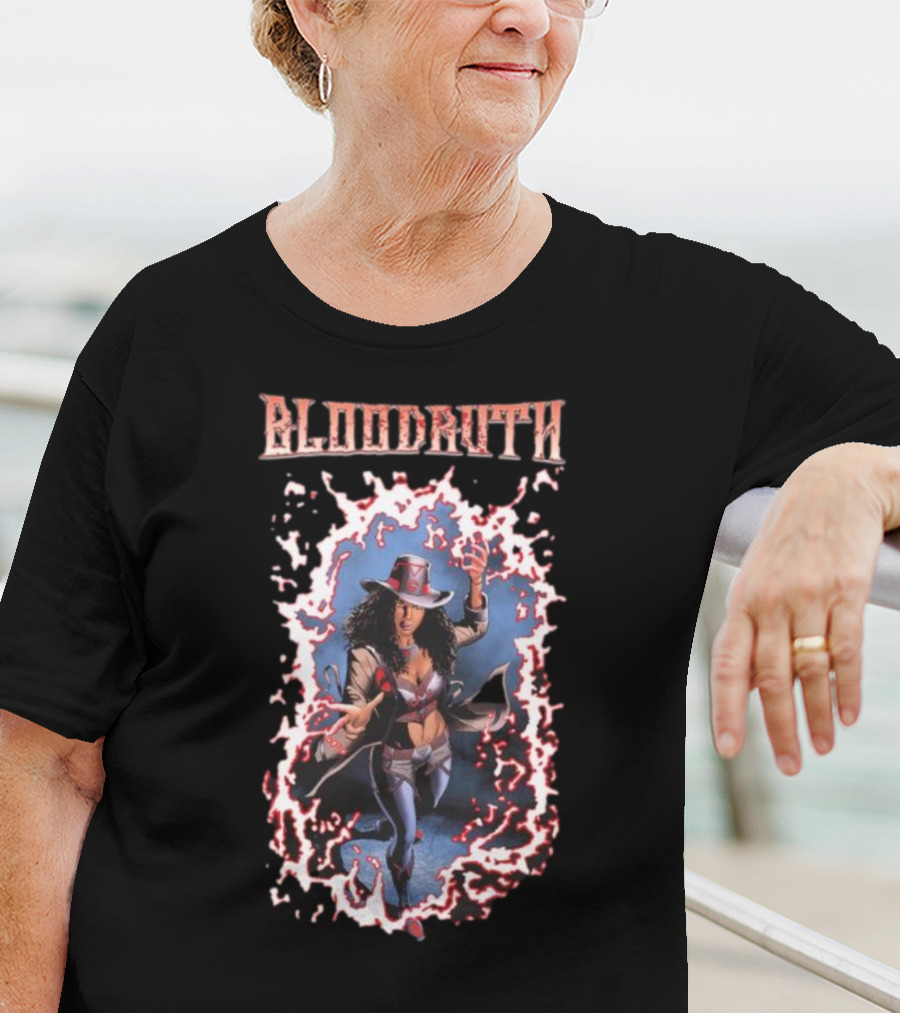 Rippaverse Comics Bloodruth Mysterious Heroine In Dynamic Fiery Aura T-Shirt