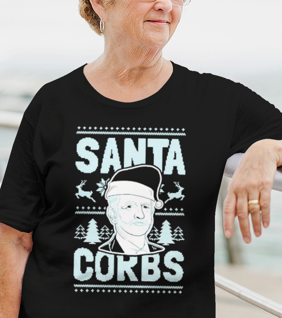 Santa Corbs Christmas Reindeer Trees And Santa Hat T-Shirt