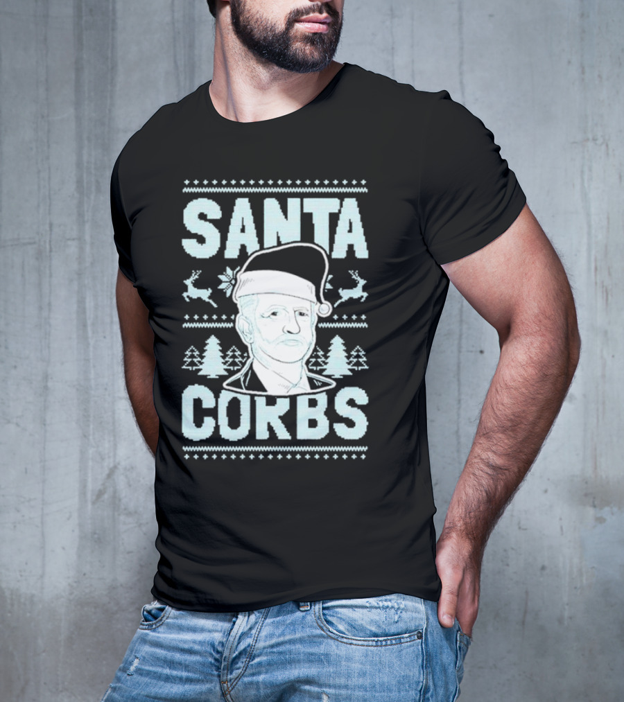 Santa Corbs Christmas Reindeer Trees And Santa Hat T-Shirt