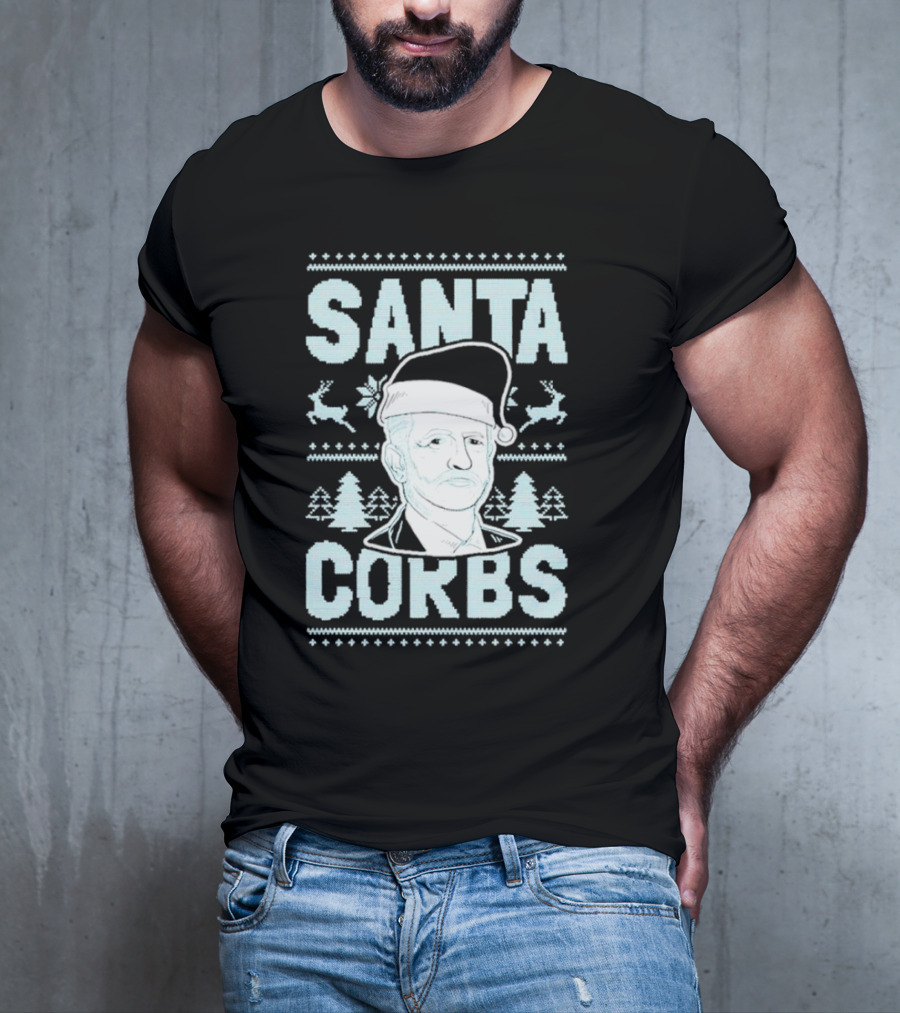 Santa Corbs Christmas Reindeer Trees And Santa Hat T-Shirt