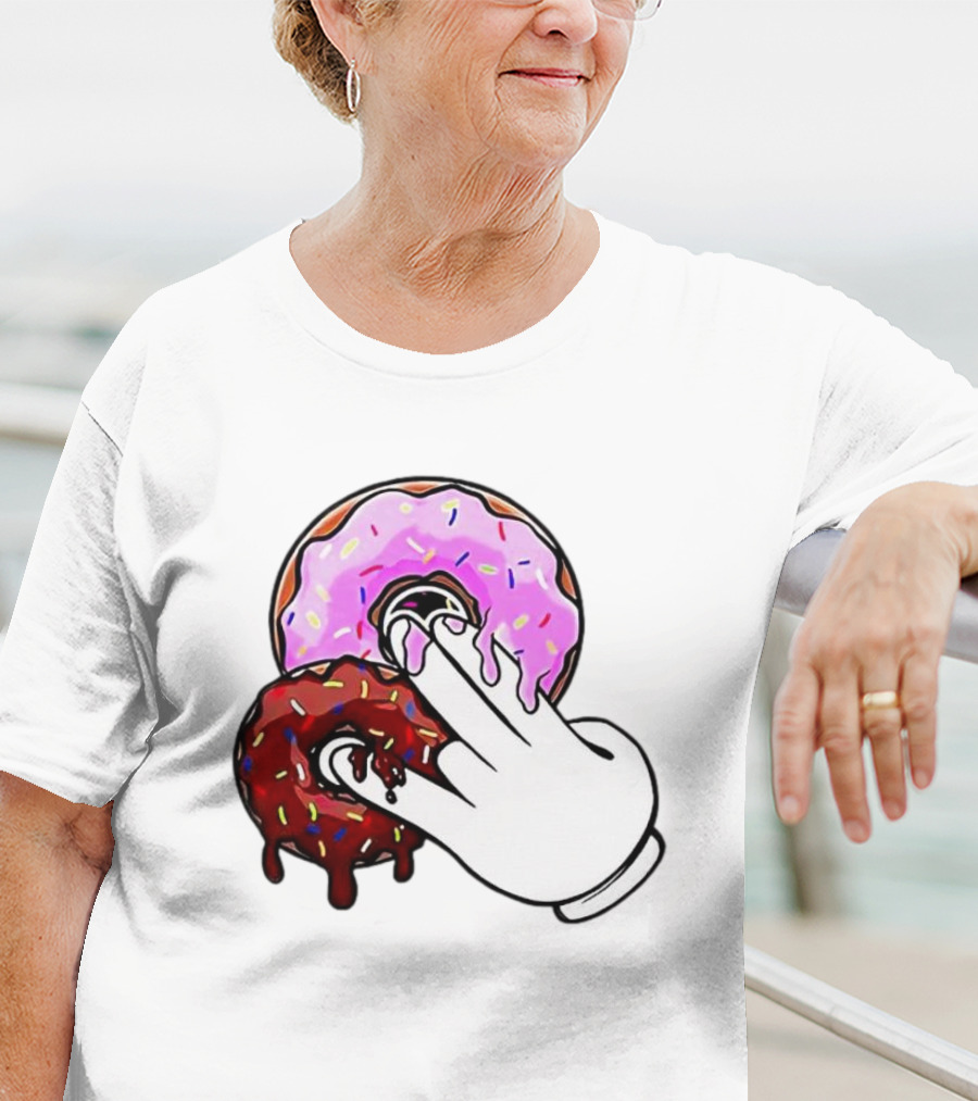 2 Pink Donuts 1 Brown Donut Animated Hand Gesture T-Shirt