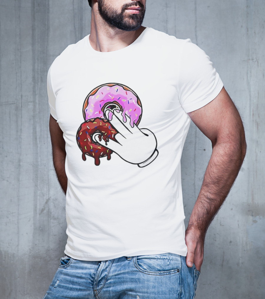 2 Pink Donuts 1 Brown Donut Animated Hand Gesture T-Shirt