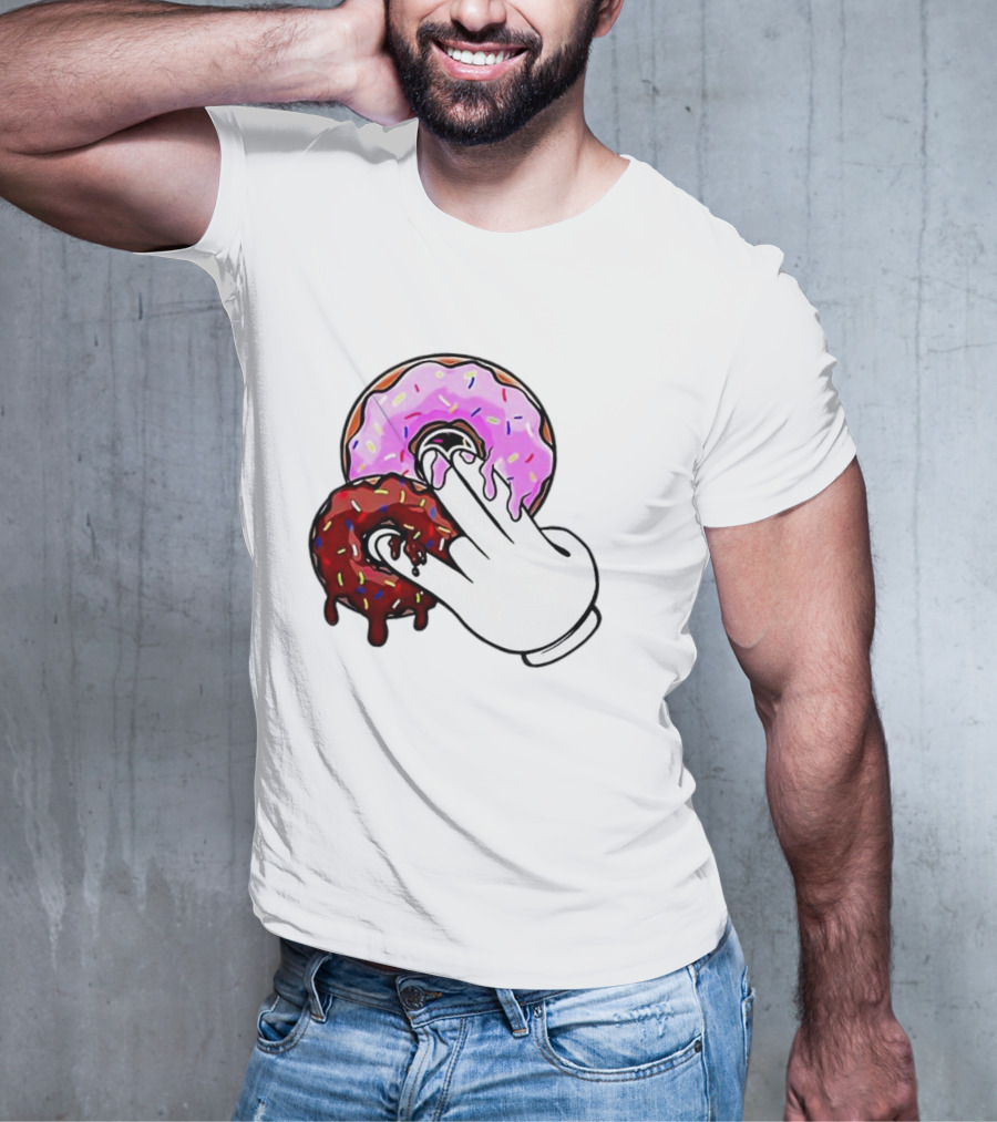 2 Pink Donuts 1 Brown Donut Animated Hand Gesture T-Shirt
