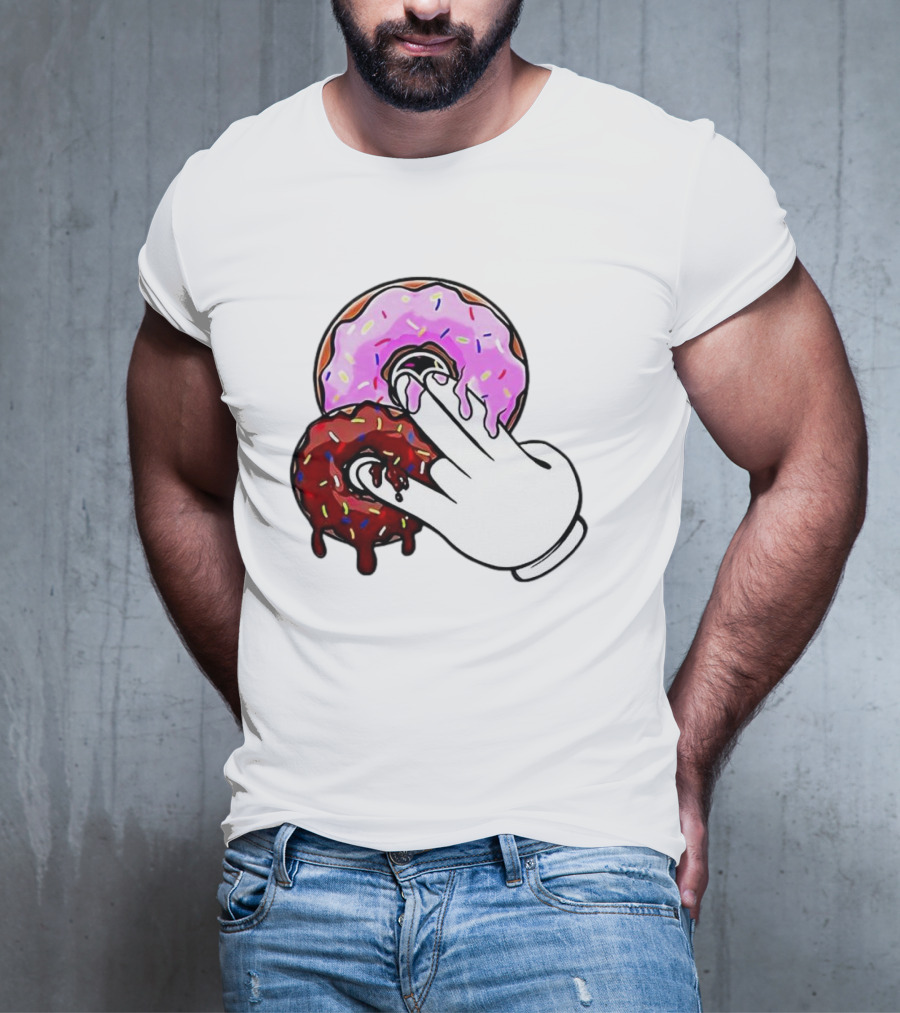 2 Pink Donuts 1 Brown Donut Animated Hand Gesture T-Shirt
