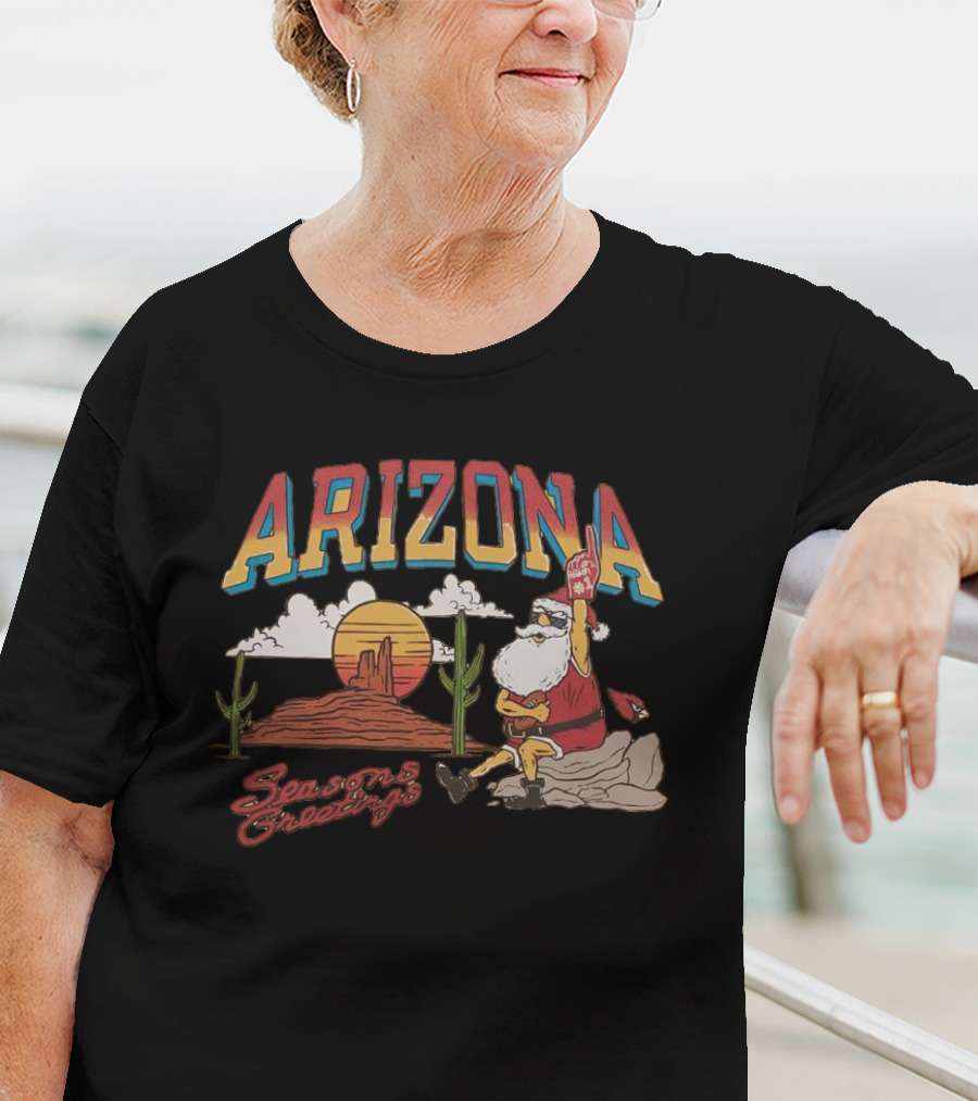 Arizona Cardinals Santa Desert Seasons Greetings Christmas T-Shirt