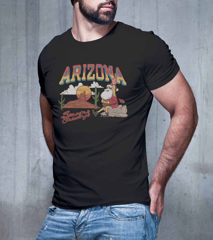 Arizona Cardinals Santa Desert Seasons Greetings Christmas T-Shirt