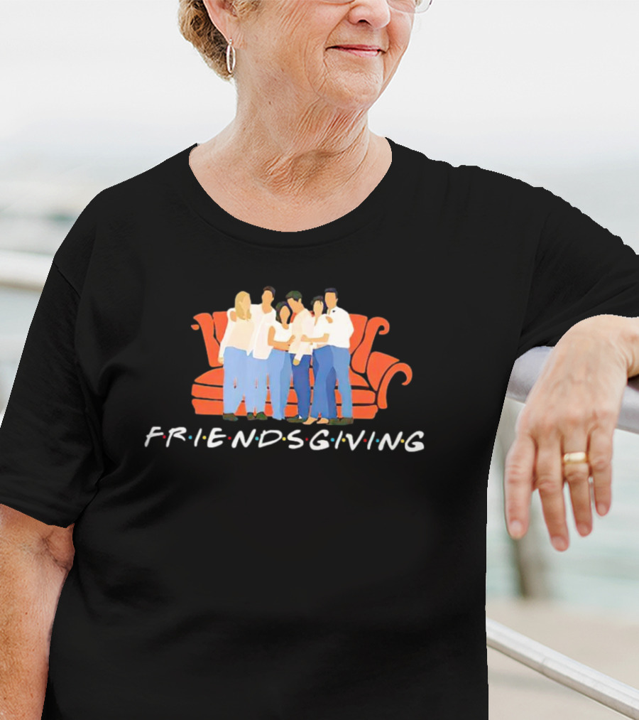 Friendsgiving Celebration With Friends On Iconic Orange Couch T-Shirt