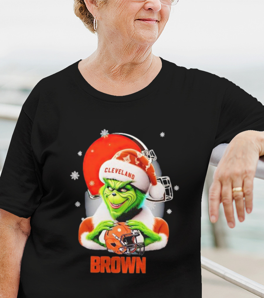 Grinch Cleveland Browns Christmas Football Snowflakes T-Shirt