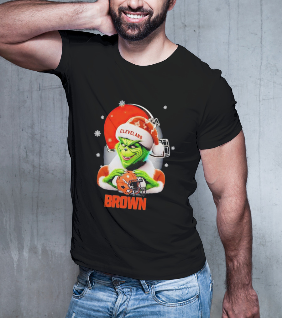 Grinch Cleveland Browns Christmas Football Snowflakes T-Shirt