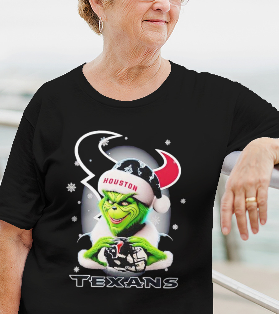 Grinch Houston Texans Christmas Football Holiday Snowflakes T-Shirt