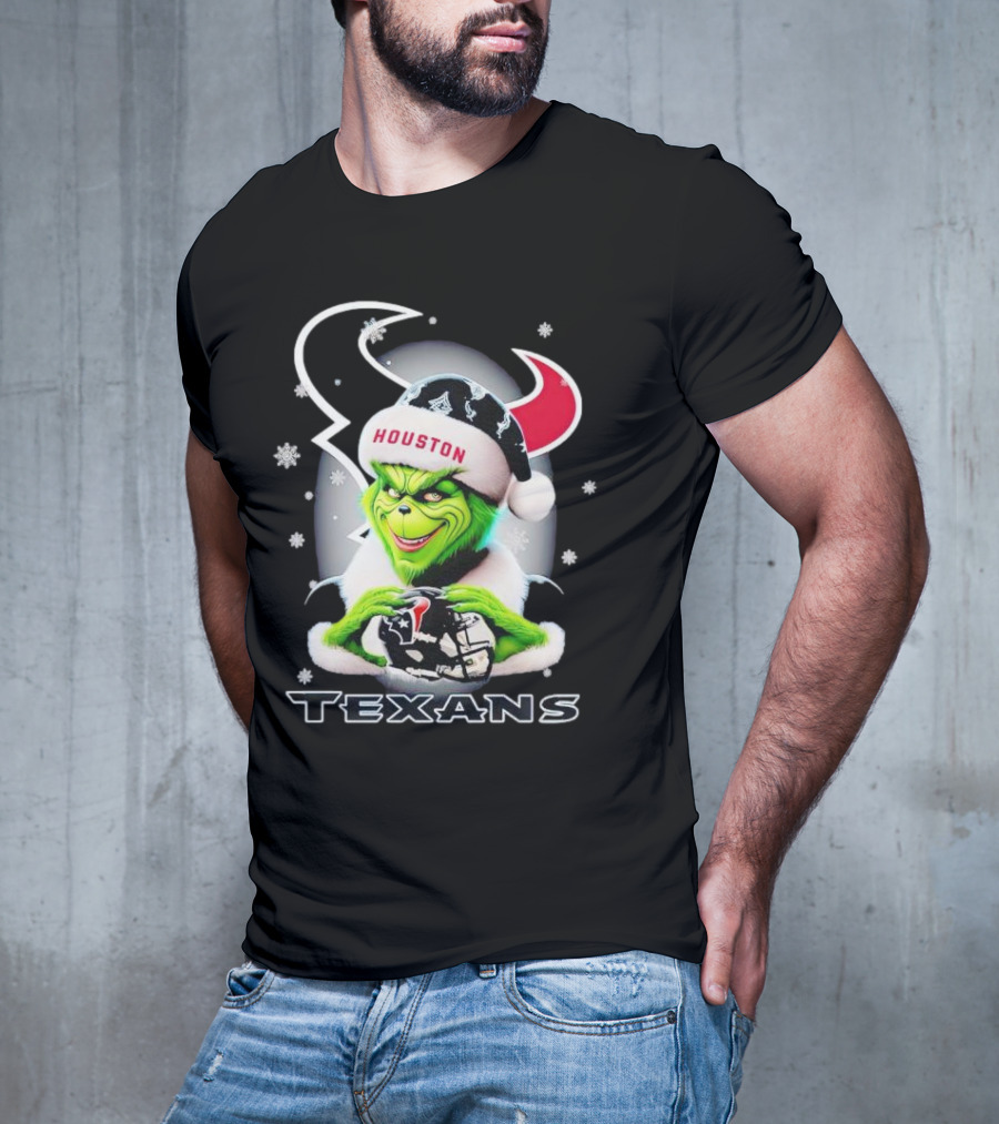 Grinch Houston Texans Christmas Football Holiday Snowflakes T-Shirt