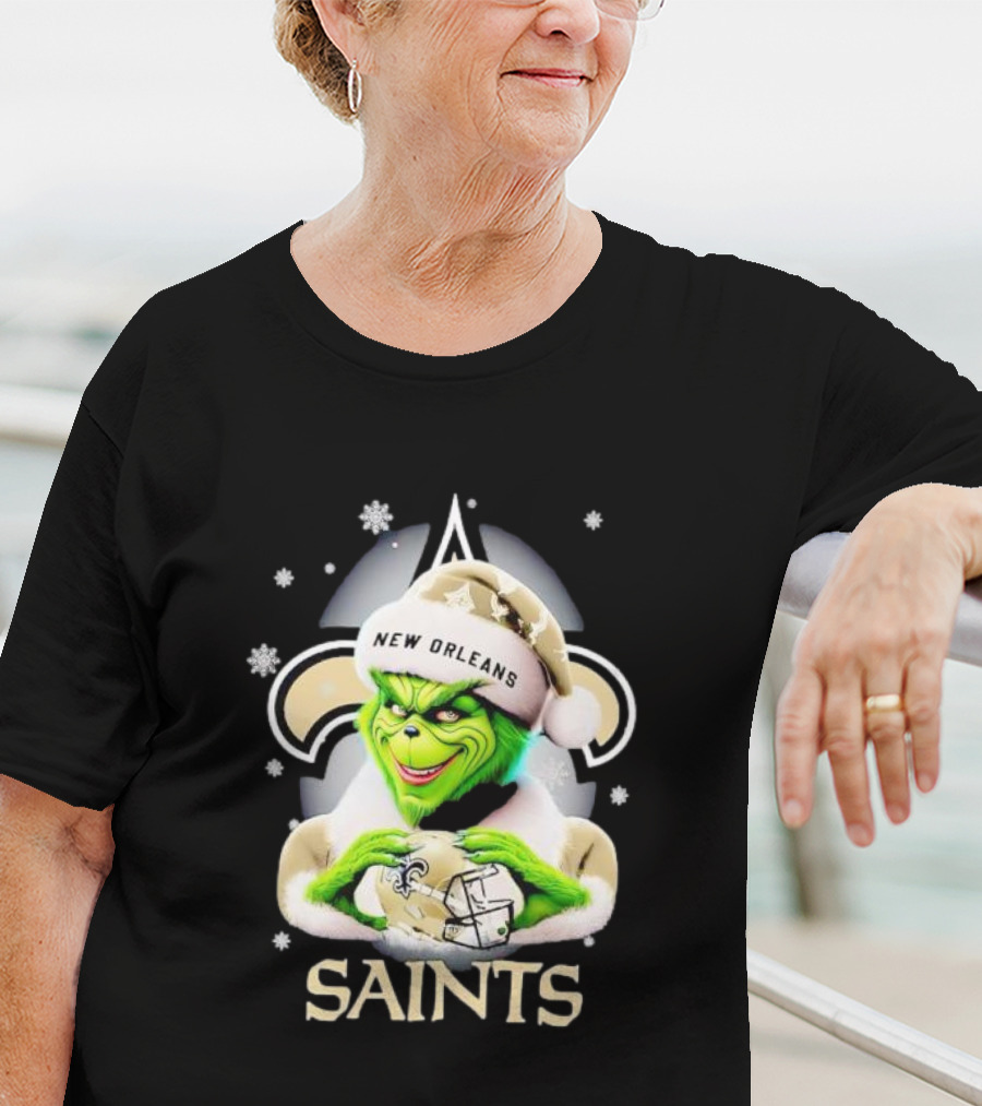 Grinch New Orleans Saints Christmas Snowflakes Football T-Shirt