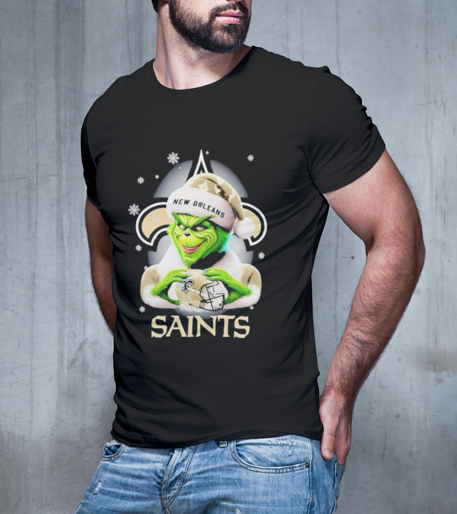 Grinch New Orleans Saints Christmas Snowflakes Football T-Shirt